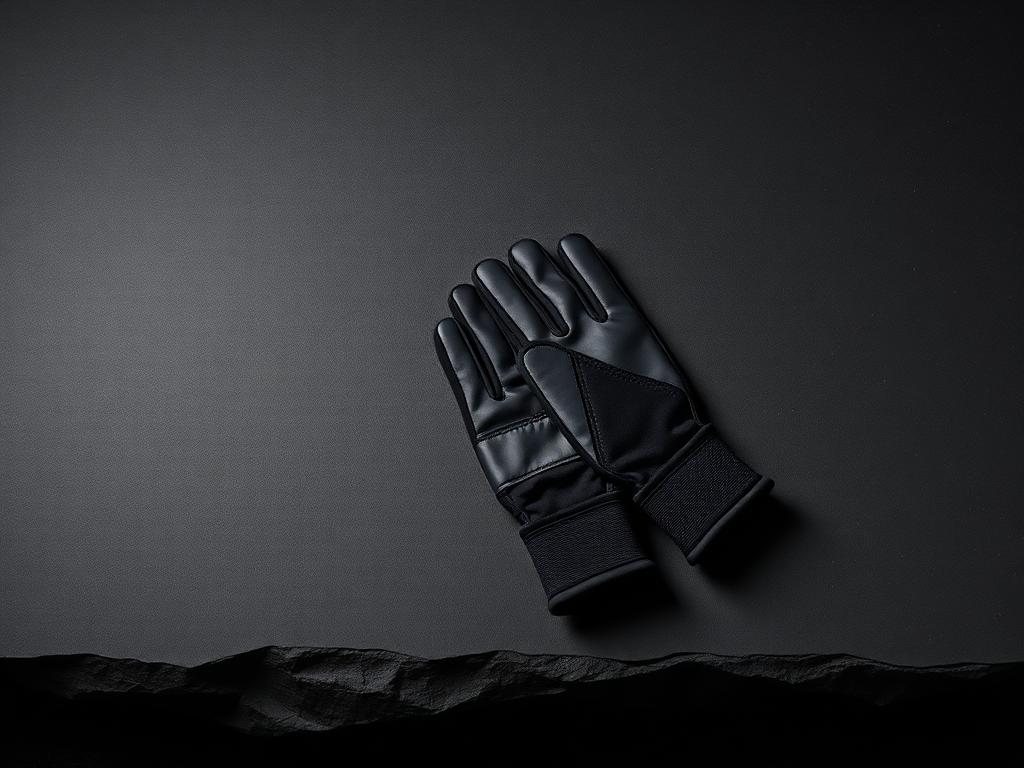 Black training shorts and gloves on dark stone